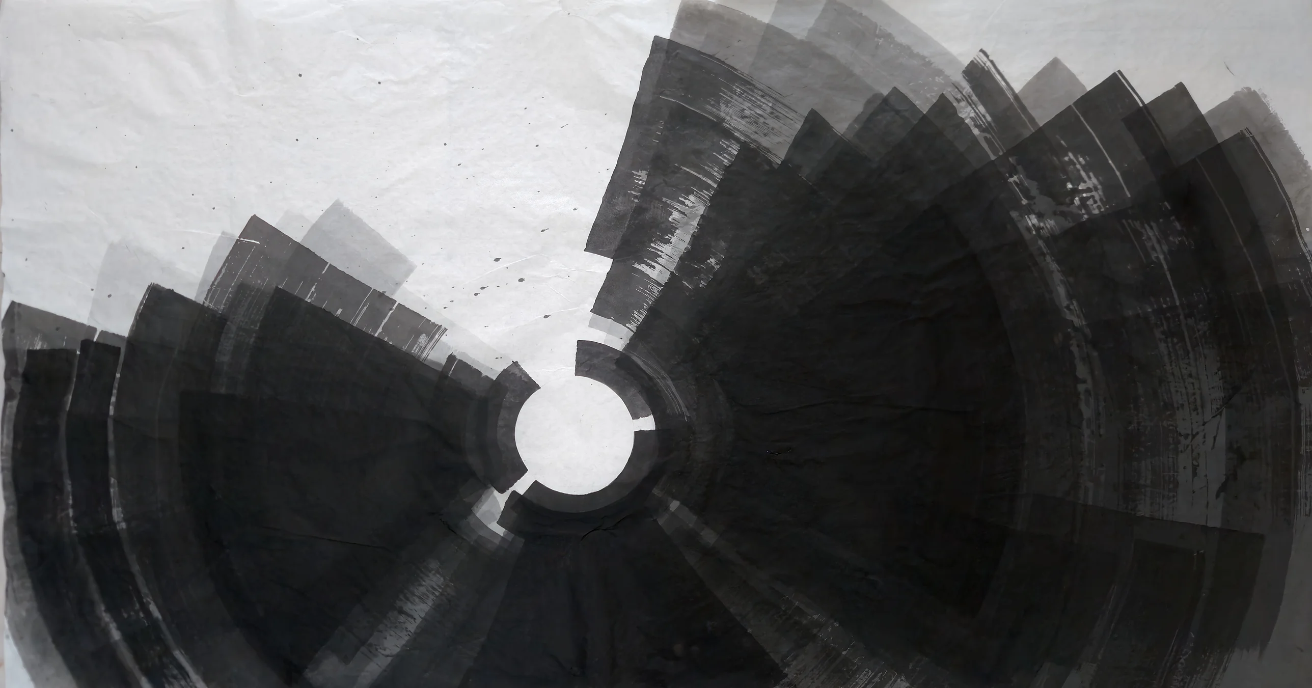 T_386, sumi ink on half-cooked red star mo she 6-foot bark xuan paper, self-sized