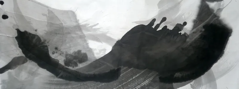 T_151: Wide pale sheet with a long black curving stroke from lower left rising into a large dark mass at right, grey washes behind.
