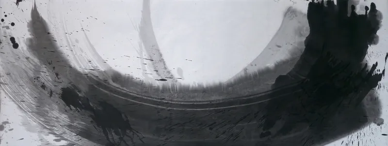T_251: A grey arc sweeps from upper left along the bottom into a dense black mass at right, enclosing bare pale paper above.